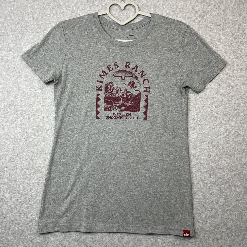 Kimes Ranch T Shirt Women Size Small Gray Tee Western Cowgirl Casual Top (29)